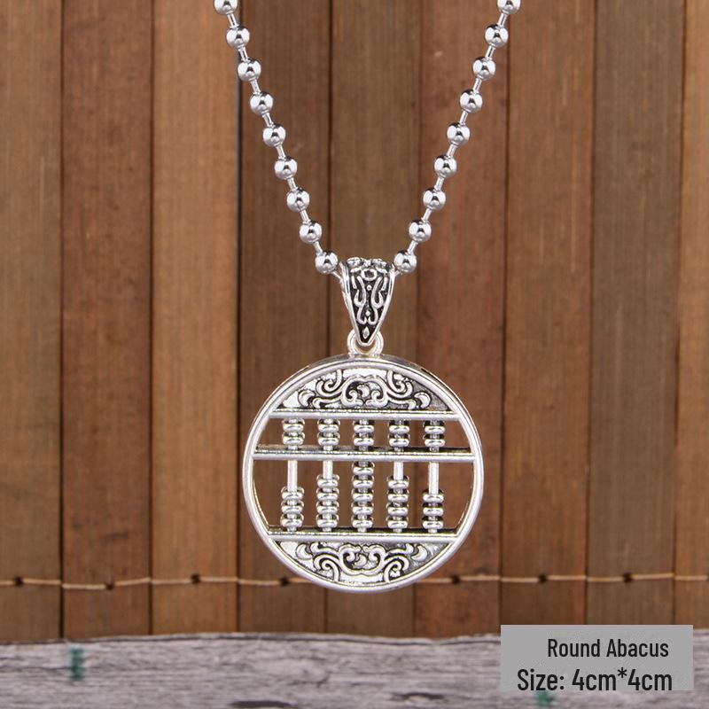 Retro Silver Peace Lock Pendant Necklace - Four-sided Wealth Women's Long Sweater Chain In National Style