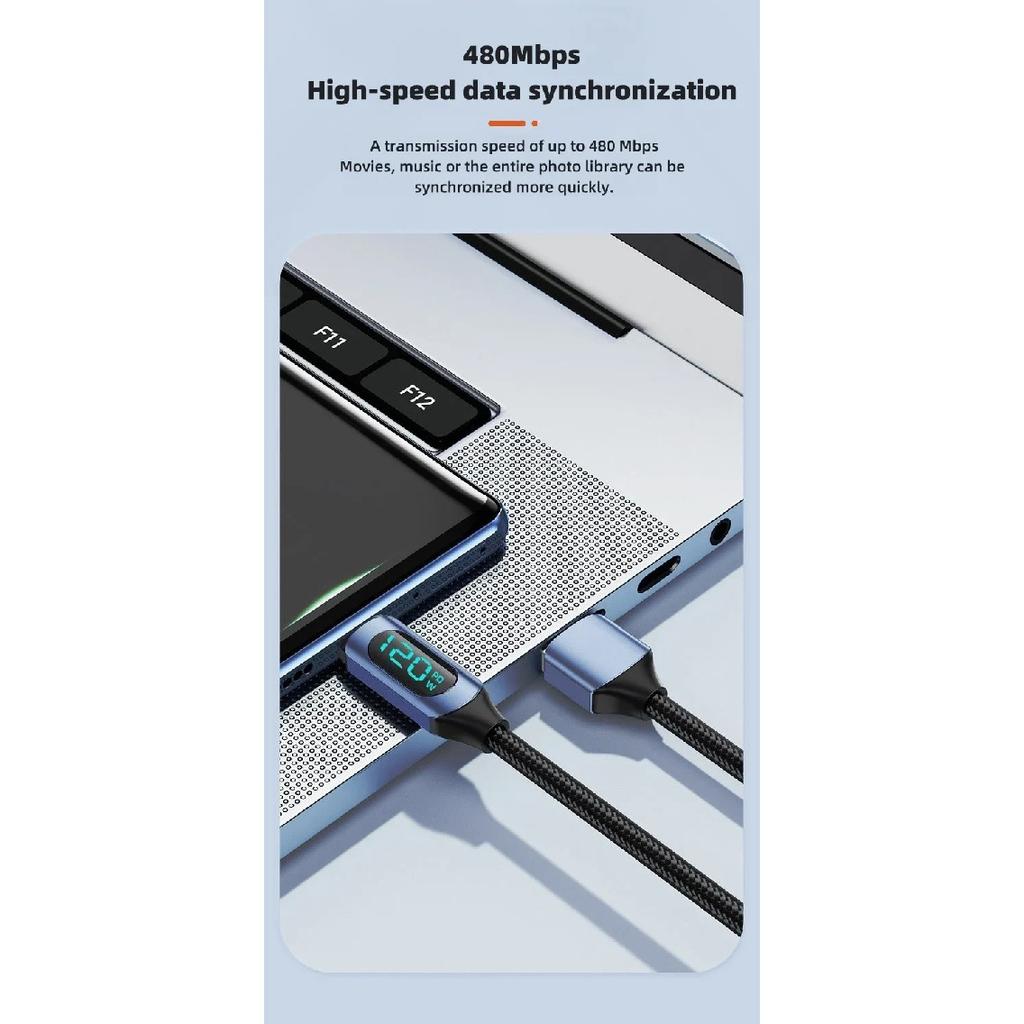 120 Вт USB A на Type C Светодиодный Цифровой Дисплей Быстрая Зарядка Кабель для Данных Нейлоновая Оплетка USB Шнур для Зарядки Type C на Type C PD 6A USB Кабель