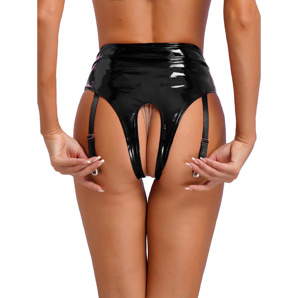 Women's Wetlook Thong Slip Open Shorts Lingerie Patent Leather Underwear Bikini Bottoms Sexy Hot Pants