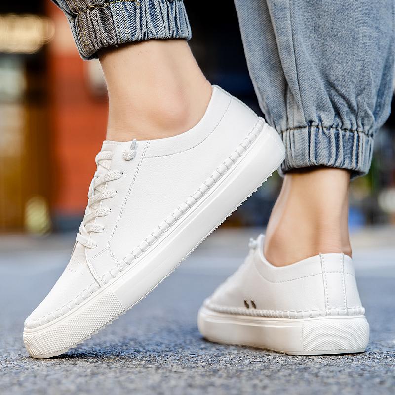 Outdoor Mens Lace-Up Sneakers Classic Mens Fashion Skate Shoe Genuine Leather Men Casual Shoes Mens Comfortable Walking Footwear