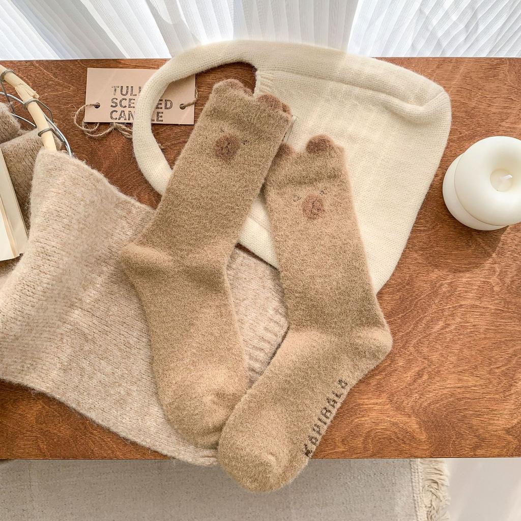 Kapibara Socks Velvet Thickened Warm Cute Home Floor Sleeping Socks White Cotton Socks Winter