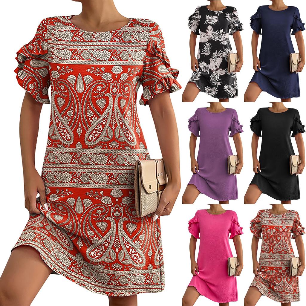 Женские модные повседневные пляжные свободные прямые платья с коротким рукавом