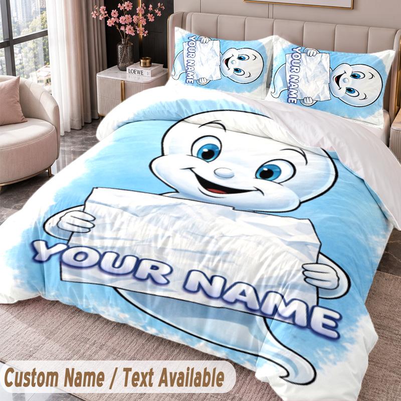 Custom Name Text 3Pcs Bedding Set Casper the Friendly Ghost Duvet Cover And Two Pillowcases