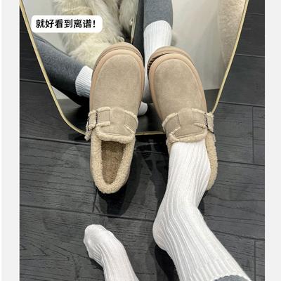 Виноградные туфли в том же стиле, одна педаль, теплые и бархатные хлопковые туфли на платформе, пушистая пряжка, зимние сапоги Birkenstock, женские новые зимние модели