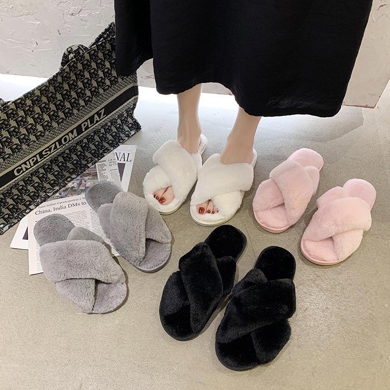 VAT-Compliant Fluffy Rabbit Fur Open-Toe Slippers for Cross-Border E-Commerce