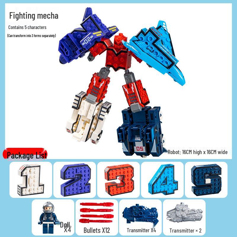 Large Kids' Number Symbol Transforming Robot Car Toy Set