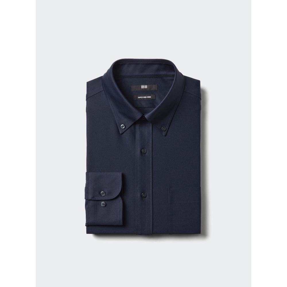 Uniqlo Япония Супер Негладящаяся Трикотажная Рубашка Bd с Длинным Рукавом