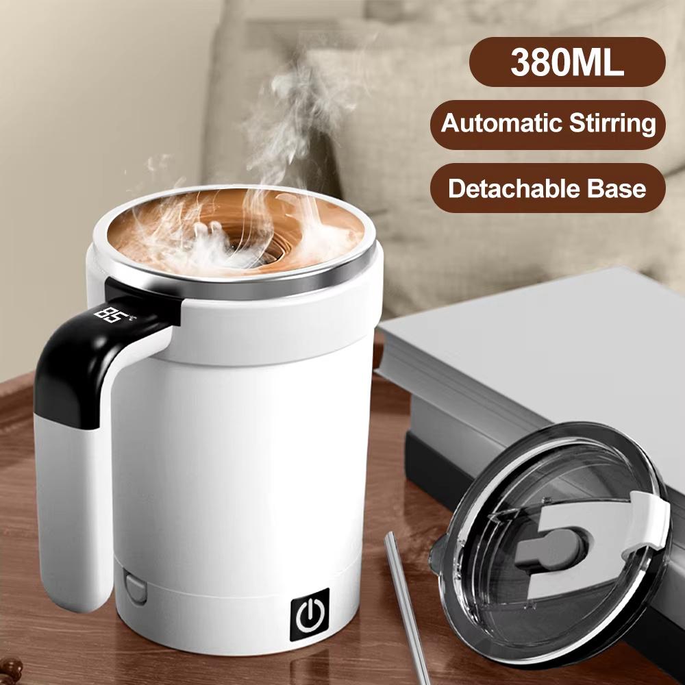 380ML Automatic Magnetic Stirring Mug with Straw & Lid Stainless Steel Waterproof USB Electric Mixing Coffee Mug