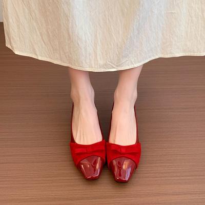 Мода 2025 Модные женские лоферы из шерсти в стиле пэчворк Туфли-лодочки на каблуке из мягкой кожи Балетки Одинарная обувь Круглый носок Легкий бант Женская обувь