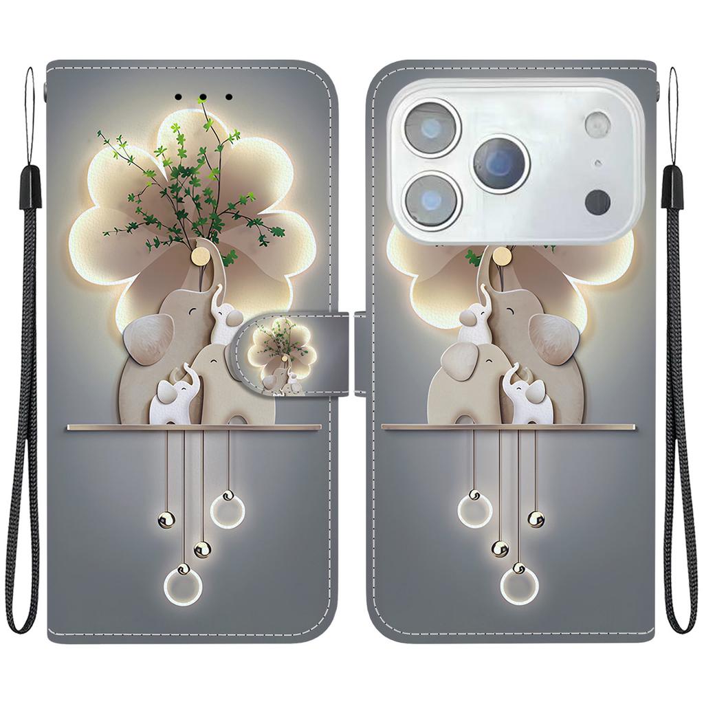 For iPhone 17 Pro Max Case Pattern Printing Anti-Drop Leather Flip Wallet Phone Cover with Lanyard