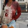 Blood Stains Print Women Tshirts Ladies Tops Long Sleeve V-neck Pullover Femme T-shirts T Shirt For Women