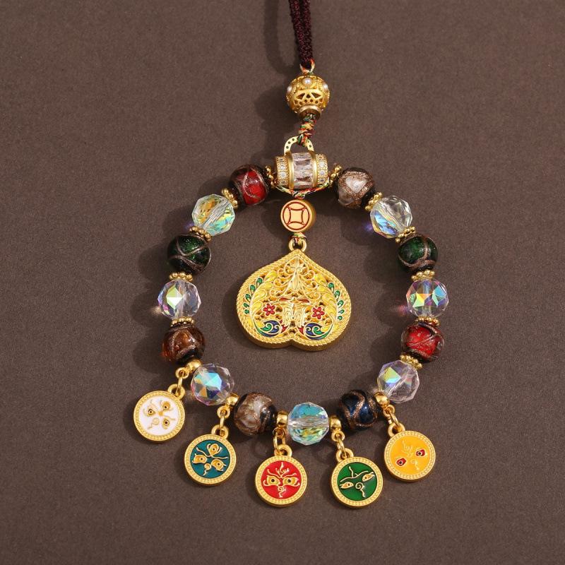 Tibetan Wealth God Zhakila Lhamo Incense Ash Glass Pendant - Five Directions Car Charm, Metal Retro Style