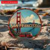 2d Flat 20*20cm Circular Wooden Sign, San Francisco Downtown and Golden Gate Bridge Landscape Logo, Unique, Durable, Easy To Hang Wooden Decoration