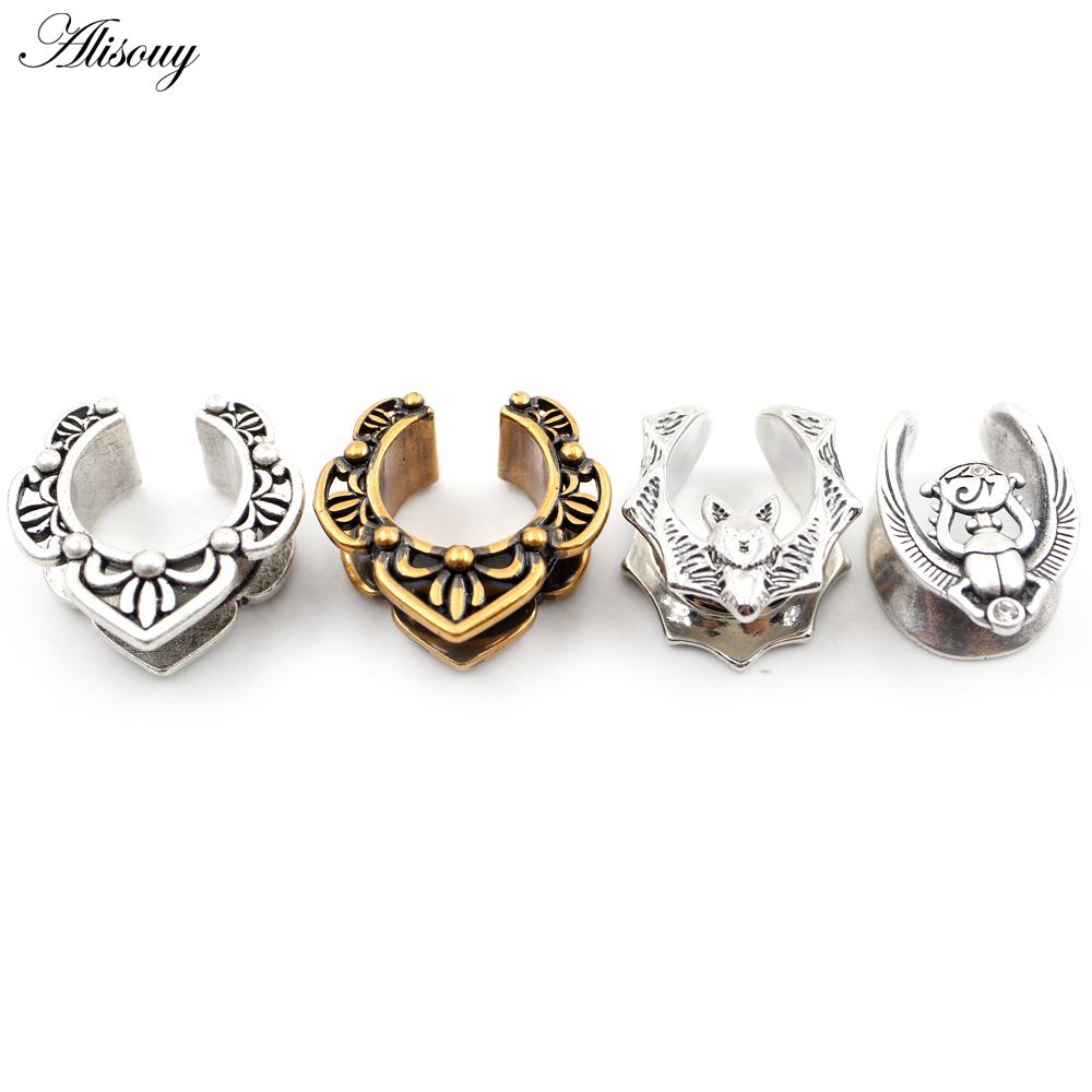 Alisouy 1PC Медь Навозный Жук Цветок Крыло Летучей Мыши Седло Ушные Туннели Затычки Расширитель Растяжитель Измерители Серьги Пирсинг Украшения Для Тела