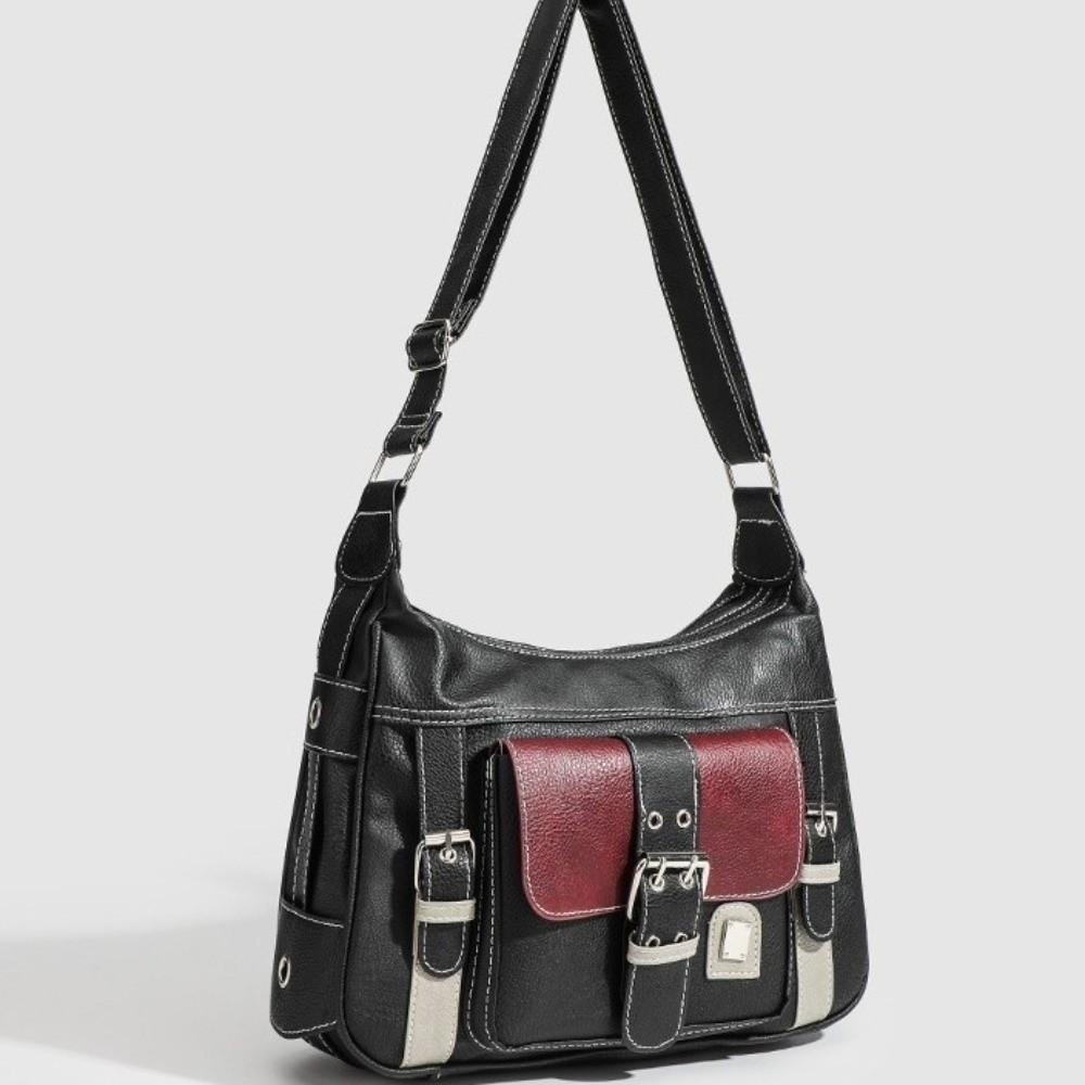 Vintage PU Leather Crossbody Bag Large Capacity Messenger Bag Y2K Tote Bag Traveling