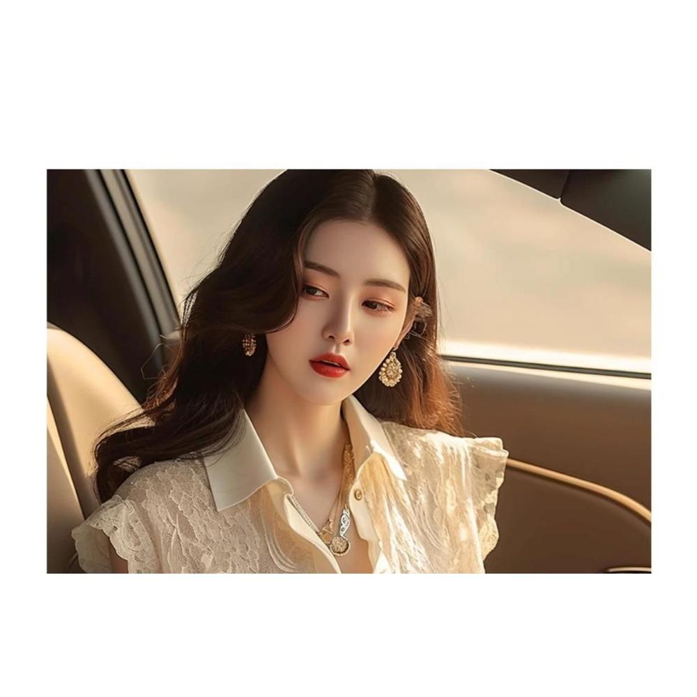 Кружевная рубашка с короткими рукавами для женщин, летний шикарный топ с пуговицами и лацканами