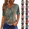 Women's T Shirt Tee Print Button Short Sleeve Daily Weekend Fashion Basic V- Neck Regular Top