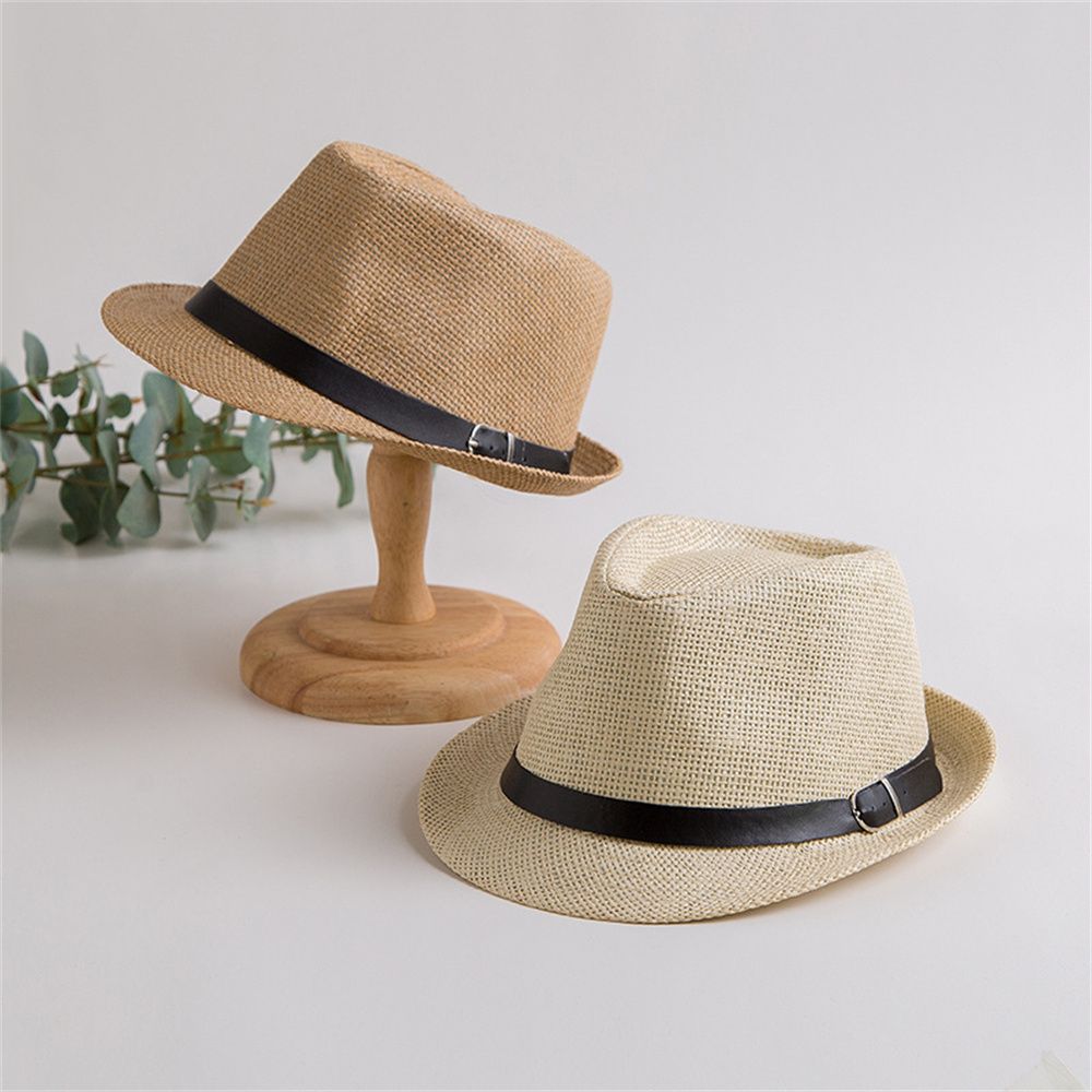 Breathable Summer Beach Wide Brim Sun Hat Jazz Hat Straw Panama Cap Cowboy Fedora Hat