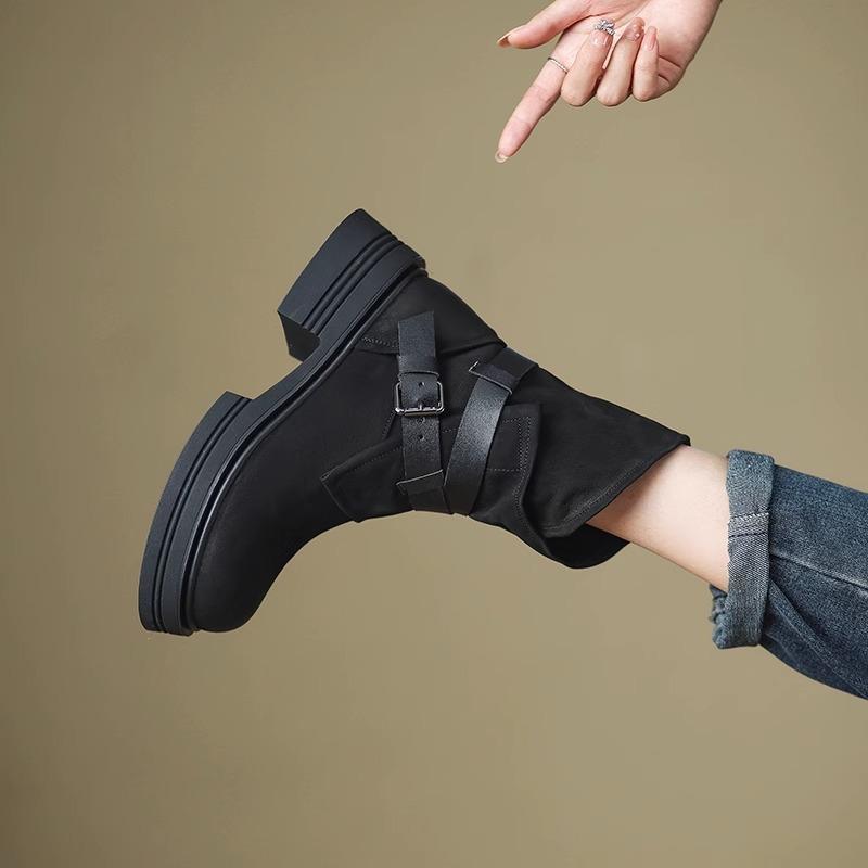 Мягкие кожаные ботинки на толстой подошве, женские осенние бархатные короткие ботинки на толстом каблуке в стиле ретро коричневого цвета