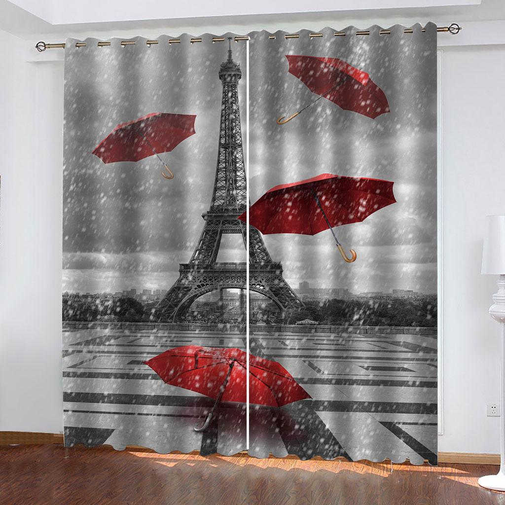 Paris Oil Painting Design Eiffel Tower In the Streets Thin Window Curtains for Living Room Bedroom Decor On Sale 2 Pieces