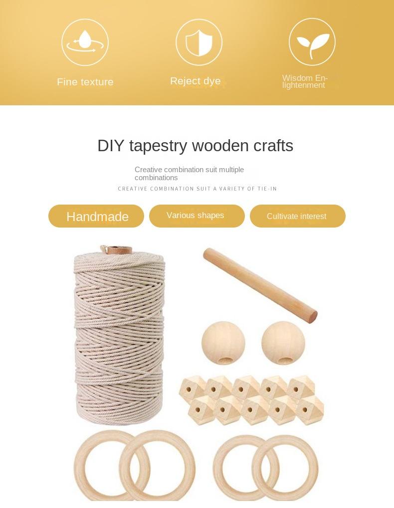 Деревянное кольцо, деревянная палочка, набор из хлопчатобумажных ниток, деревянный материал для плетения подвесной веревки из бисера своими руками