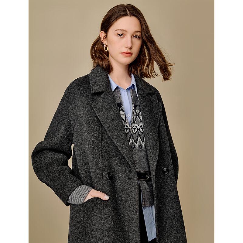 INMAN Women's 100% Pure Wool Revere Collar Double-Faced Winter Coat