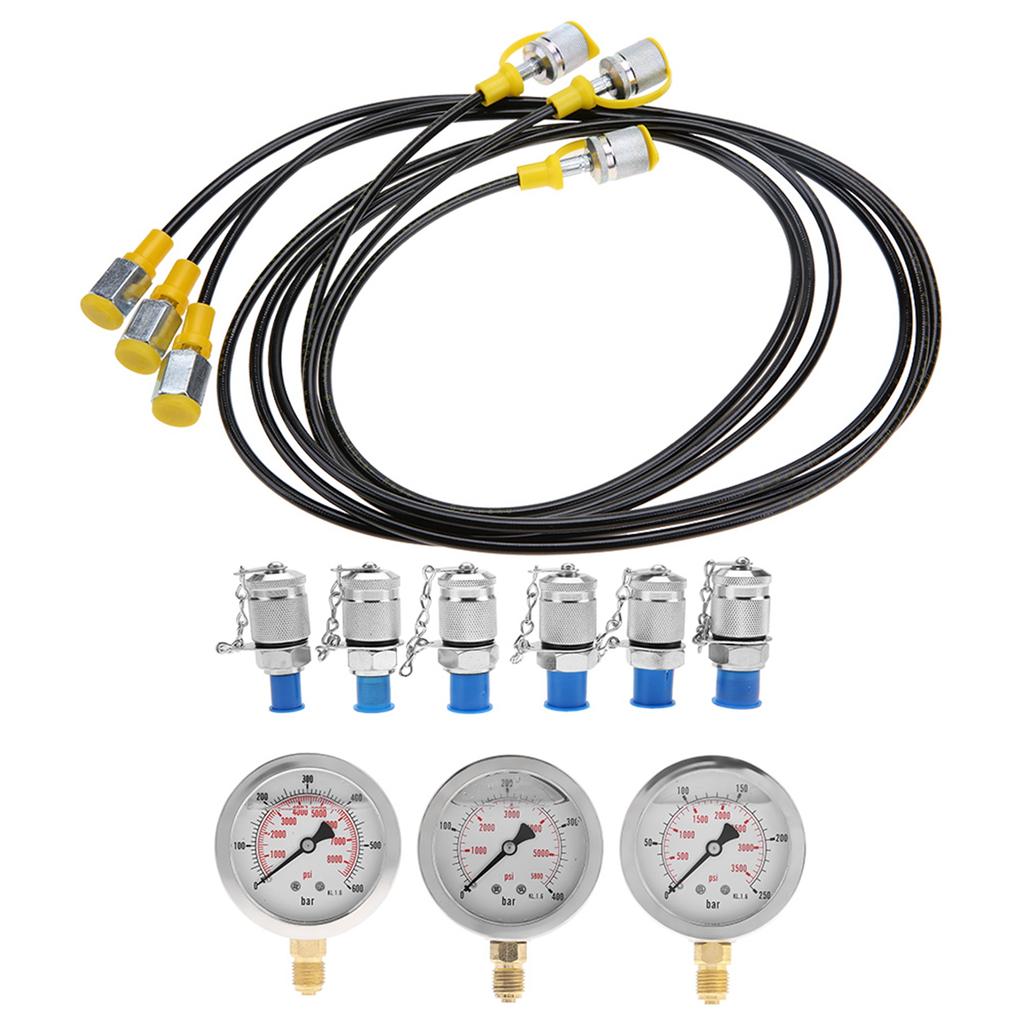 Excavator Hydraulic Pressure Test Kit with Testing Point Coupling and Gauge