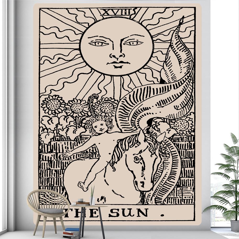 Tarot Psychedelic Scene Art Tapestry Occult Witchcraft Divination Wall Hanging Hippie Boho Decor Bedroom Home Decor