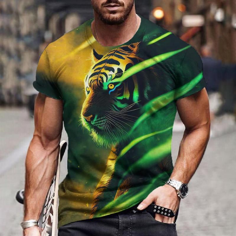 Футболки с изображением животных для мужчин, футболка с коротким рукавом и принтом тигра 3D, модная уличная одежда, летний свитер с круглым вырезом, повседневная одежда больших размеров