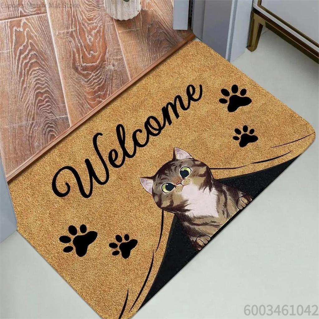 Cute Cat Pattern Entrance Door Mat Welcome Mat Bathroom Kitchen Non-slip Floor Carpet Washable Bedroom Home Decoration Small R