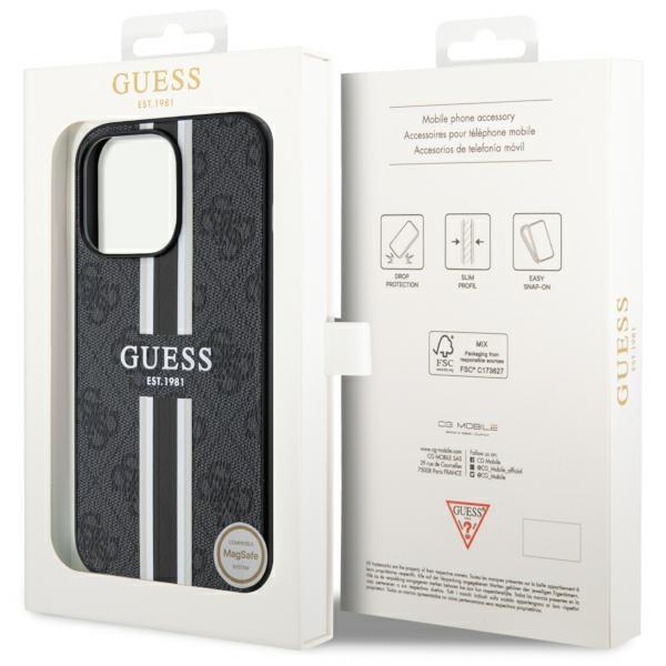 Etui do iPhone 13 Pro Guess Hardcase 4G Printed Stripes MagSafe Czarny