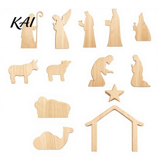 Festive Table Centerpieces for Christmas 13Pcs Wooden Nativity Scene Set, Mini Holy Family Figurines, Story Display Home Tabletop Manger Decorations