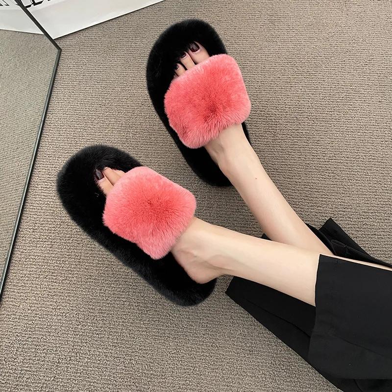 Женские пушистые тапочки, модные осенне-зимние пушистые тапочки, женские домашние мягкие, толстые, однотонные, удобные, хлопковые тапочки
