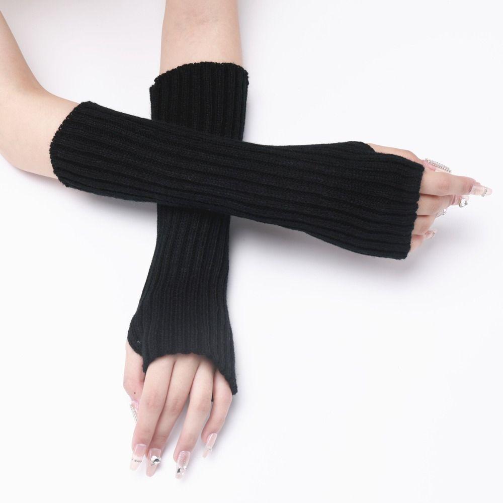 Fingerless Long Wrist Gloves White Black Ankle Wrist Sleeves Fashion Elbow Mittens Girl Boys