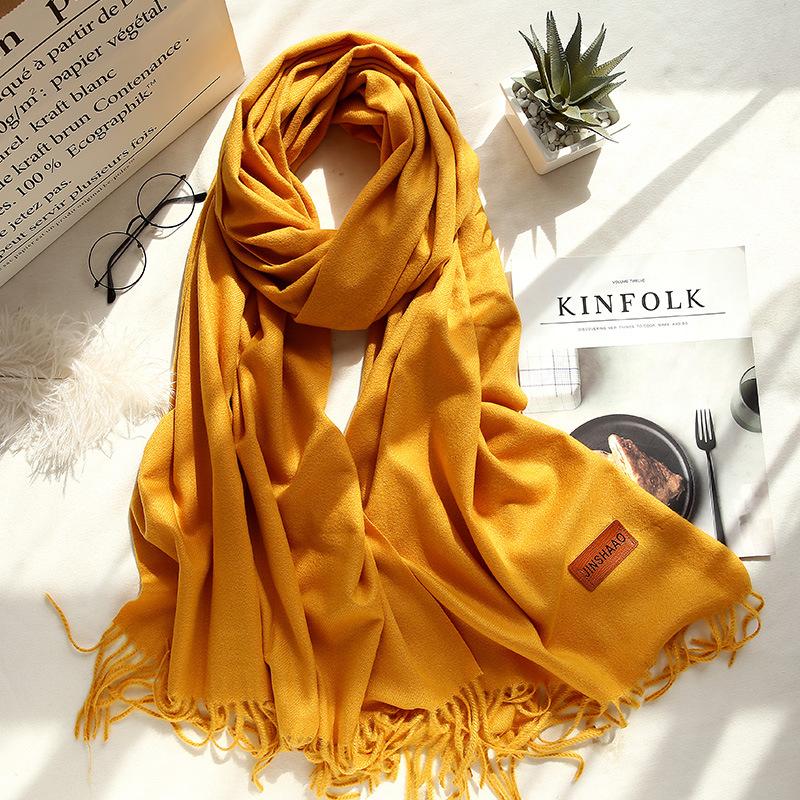 Four Seasons Available 2025 Новый теплый однотонный шарф Длинный, универсальный, утолщенный двухсторонний платок, искусственный кашемировый шарф для женщин