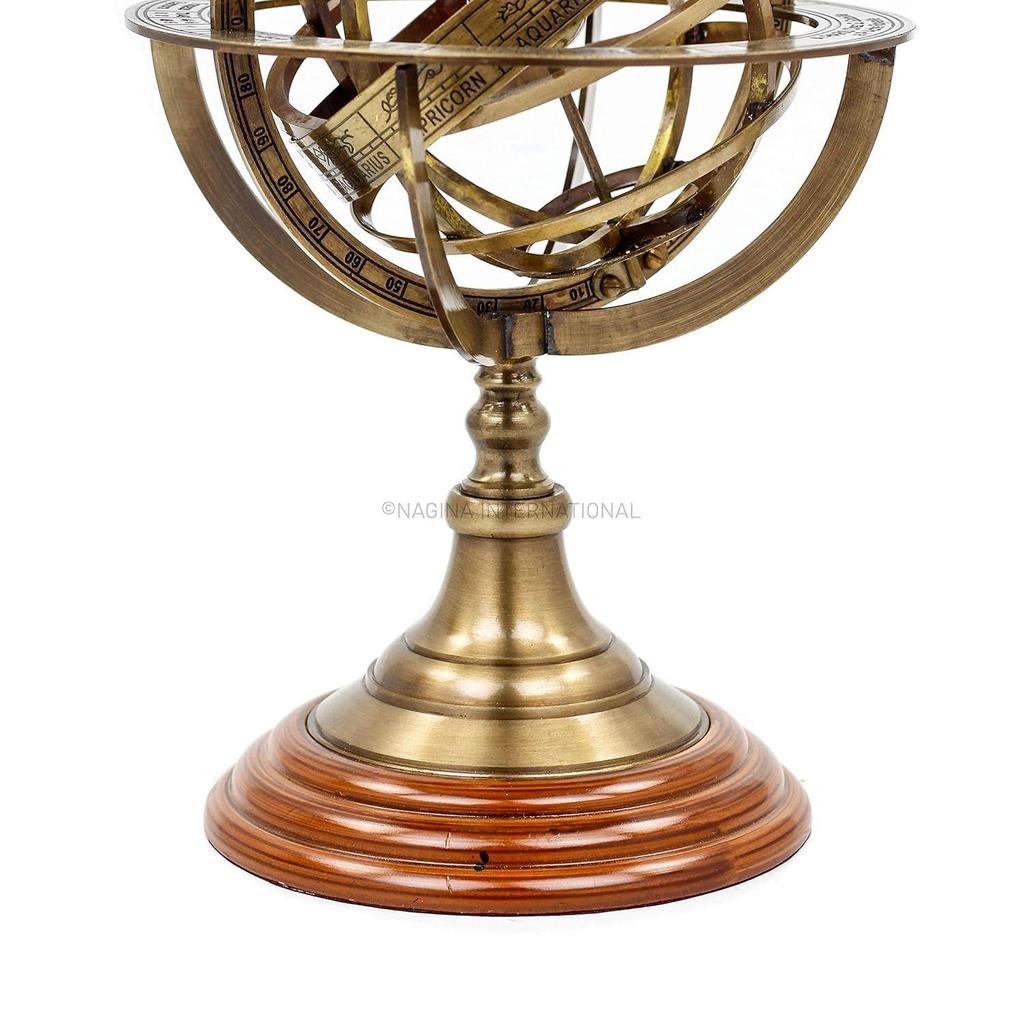 Metal Wood Sphere Globe (floored Base - 4 Inch , Globe Size : 9 X 5 Inch, Brown)