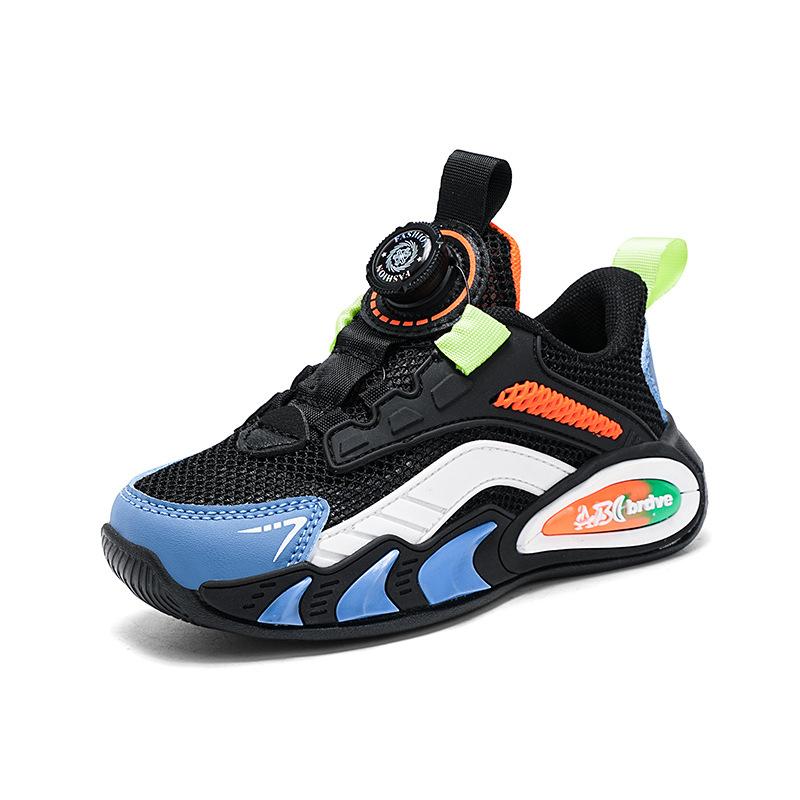 Single net children's shoes boys rotating buckle running shoes 2025 spring and summer mesh breathable non-slip soft sole girls sports shoes