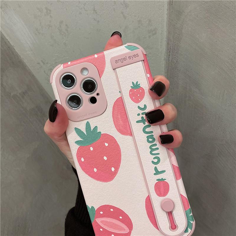 Мягкий ремешок-держатель для телефона, чехол для Iphone 11 12 13 Pro Xs Max X Xr 7 8 Plus, противоударный чехол с милым персиком и клубникой