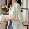 Однотонный шифоновый пиджак с рукавами пять минут для женщин, летняя новая тенденция, повседневная солнцезащитная тонкая блузка, куртка
