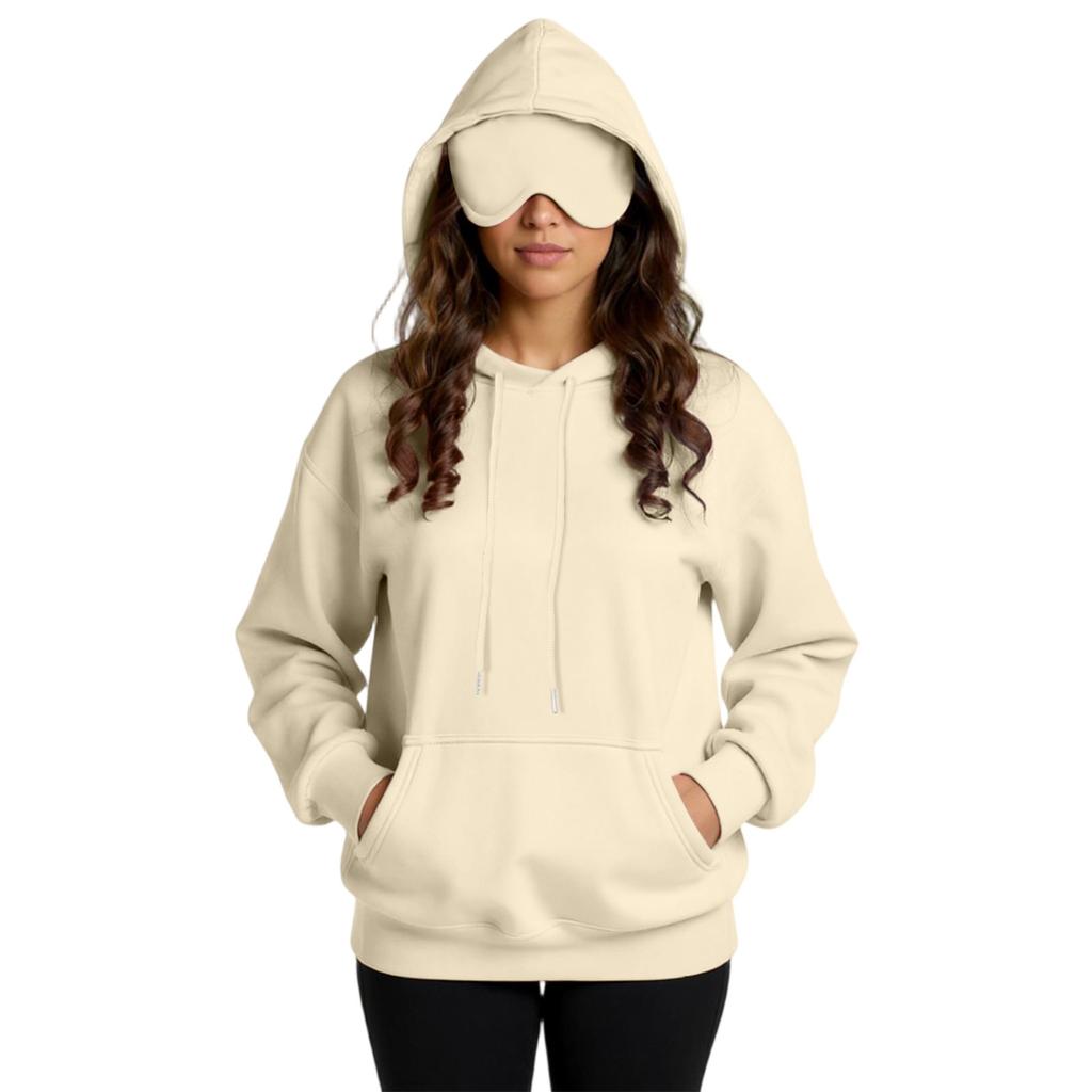 Унисекс толстовка с капюшоном и встроенной маской для глаз, повседневный пуловер с длинным рукавом, спортивная толстовка однотонного цвета, толстовка свободного кроя