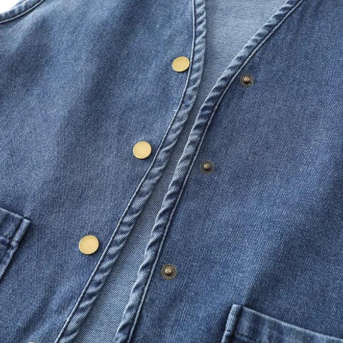 Женский весенне-осенний джинсовый жилет оверсайз, приталенная куртка с карманами