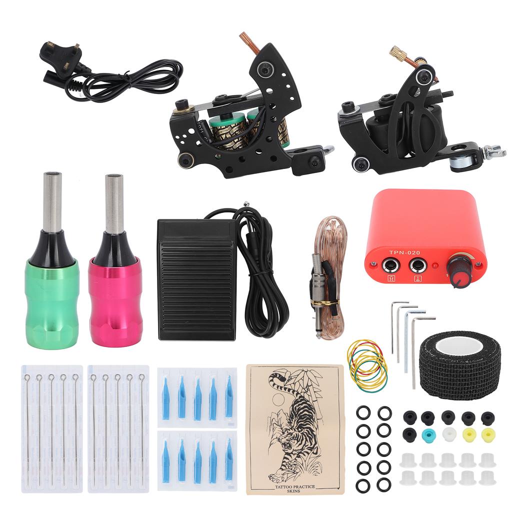 Complete Tattoo Kit Liner Shader Tattoo Coil Machine Power Supply Foot Pedal Needles Tips Tattoo