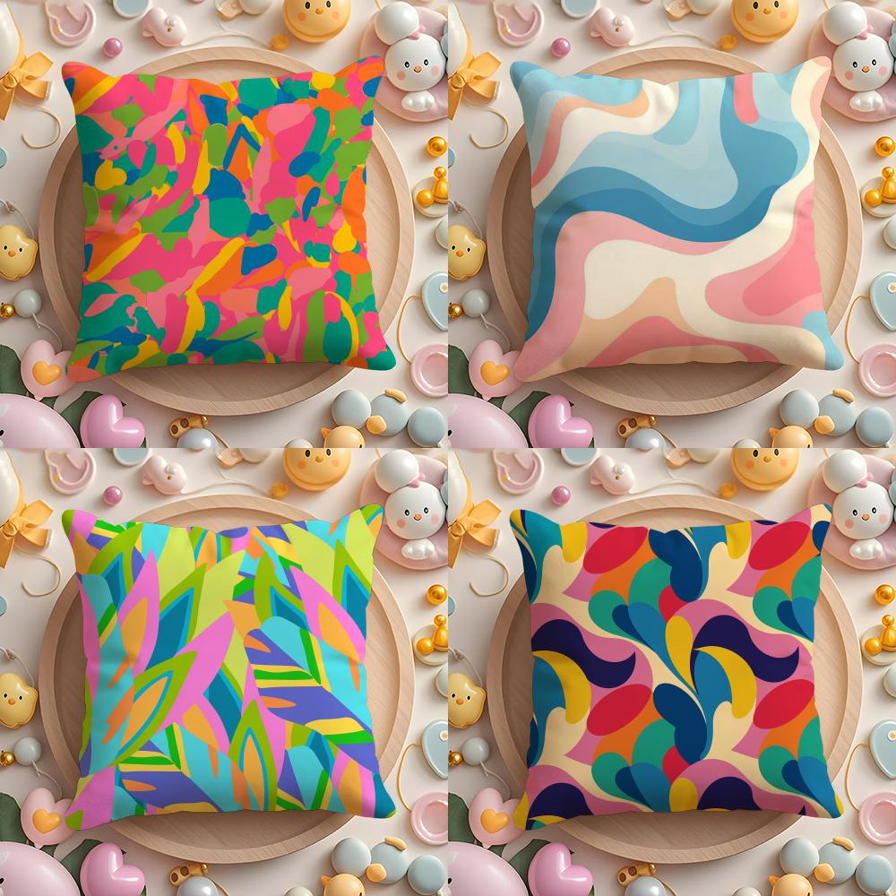 HOT Abstract Colorful Pattern Cushion Cover Home & Car Multi-Scene Pillow Cover - Reversible, Soft & Durable for Daily Use