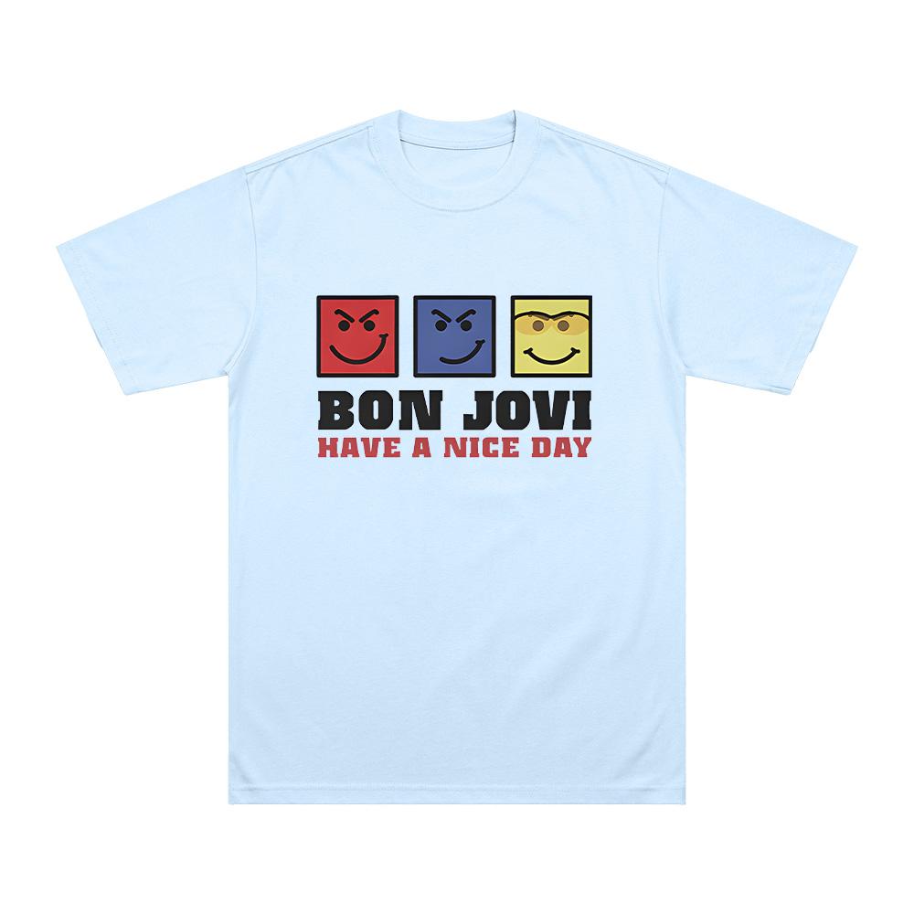 Футболка 'Хорошего Дня' для Фанатов Рок-Группы Bon Jovi Подарки Футболки Летняя Женская Мужская Хлопок Короткий Рукав Одежда Уникальный Модный Топ