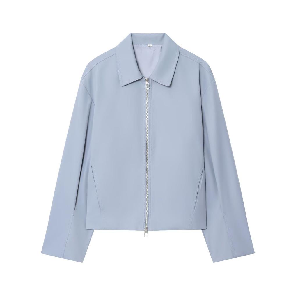 Women's Solid Color Fashionable Sleeve Long Sleeved Zipper Casual Top Jacket Jacket