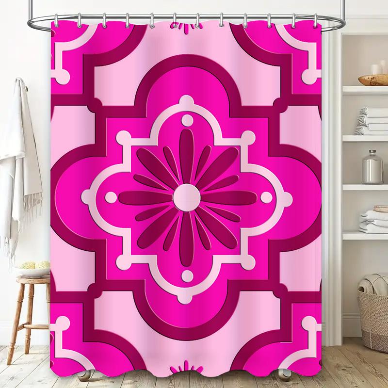 Pink White Geometric Shower Curtain 3D Printed Bathroom Decor Waterproof Fabric Shower Curtains for Home Kitchen Bath Tub Size A