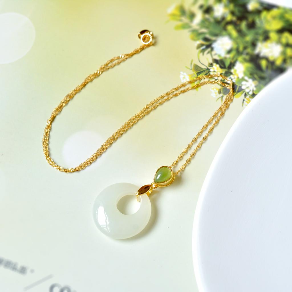 Hotan Jade S925 Silver Inlaid Safety Clasp Pendant Necklace