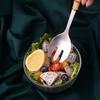 1 шт. Посуда с бамбуковой ручкой Вилка для салата Ложка Столовые приборы Зеркальная нержавеющая сталь Столовые приборы Западный дом Кухонная посуда