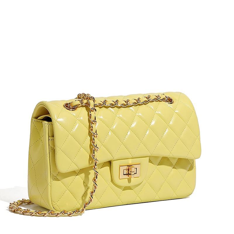 Cowhide bag, cowhide chain, small fragrance style, fashionable diamond grid bag, single shoulder crossbody women's bag, leather small square bag