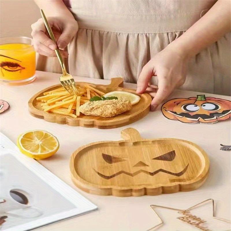 Halloween Wooden Pumpkin Serving Tray Fruit Plate Party Dinner Plate Snack Dessert Display Home Table Decoration Supplies